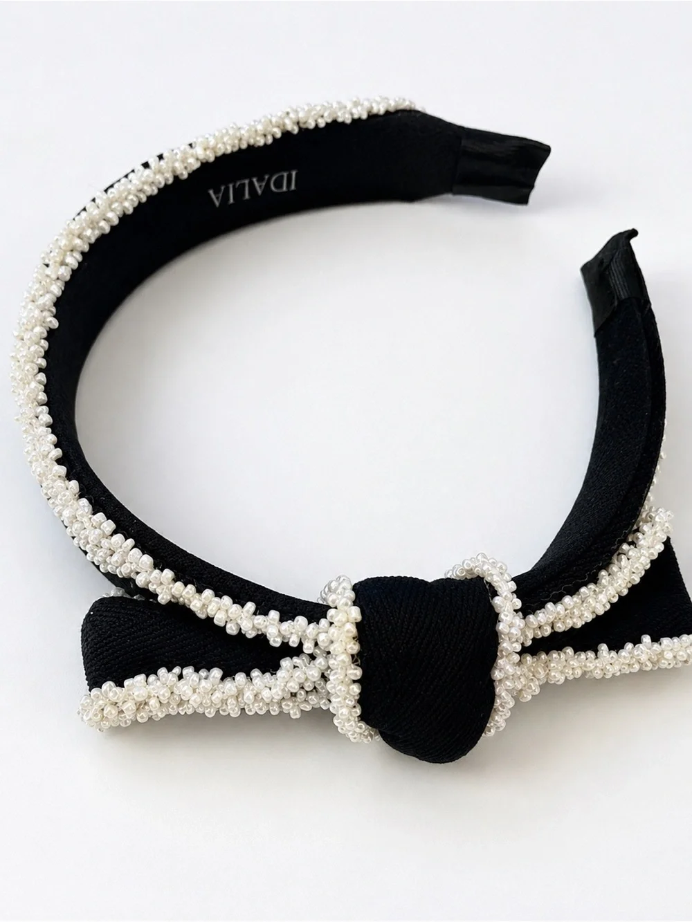 IDALIA Black White Beaded Knotted Headband Faux Pearl Padded Hair Accessory
